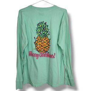 Royce Cotton Christmas‎ Tee Unisex M/L Christmas Pineapple Lights Green Long